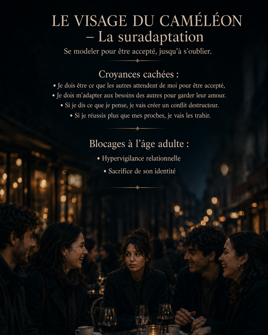 Femme au restaurant avec des amis qui se sur adapte