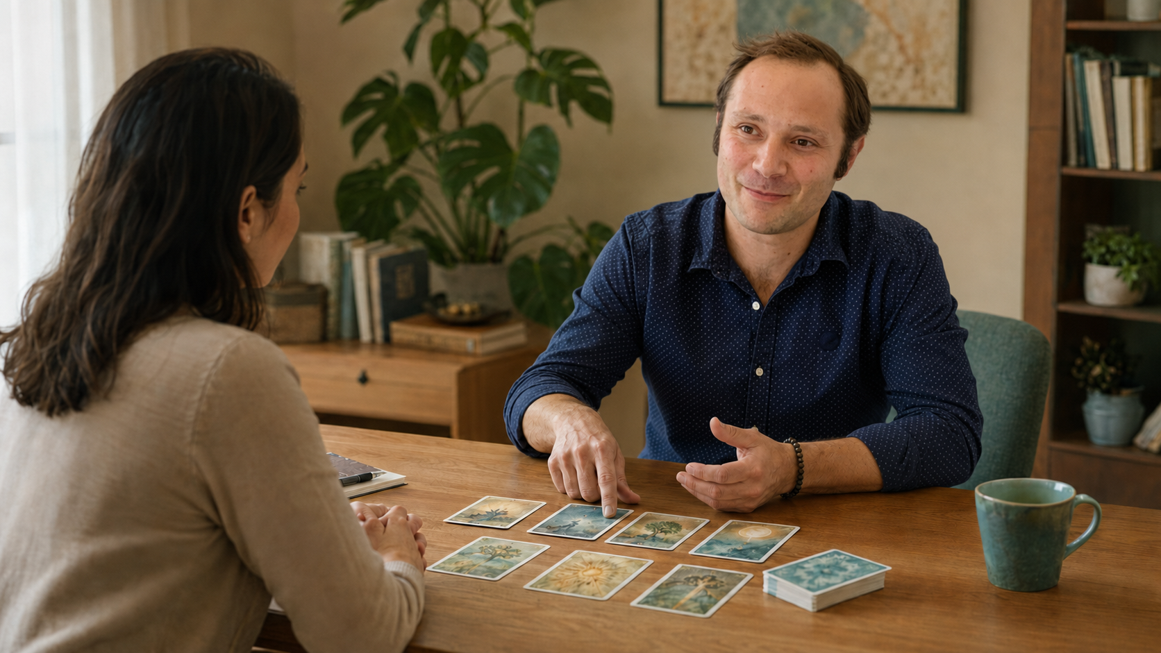 consultation-tarot-alexandre Alexandre Dancet lors d'une consultation individuelle de tarot psychologique à Sallanches et Viuz-en-Sallaz.