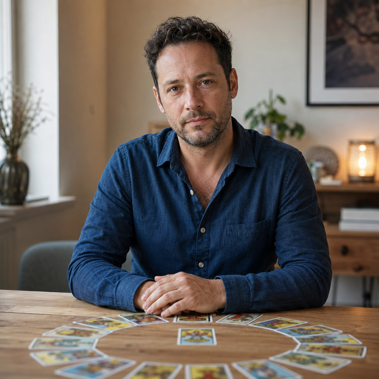 Un homme qui consulte pour une séance de la roue astrologique à Sallanches